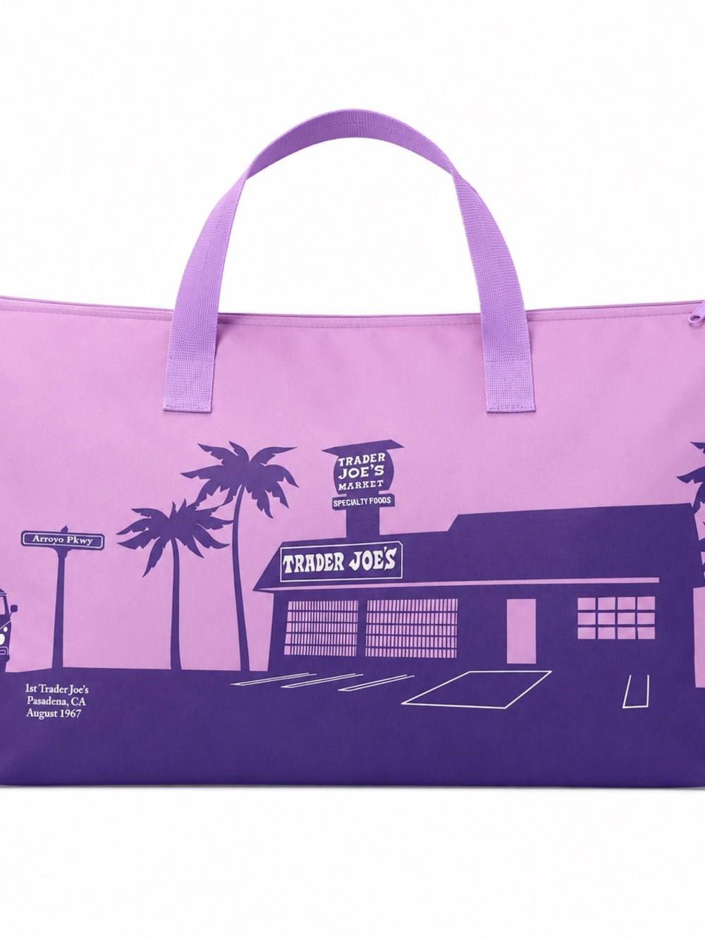 Trader Joe’s Pasadena 1967 Insulated Cooler Tote Bag Purple Zip Beach Picnic